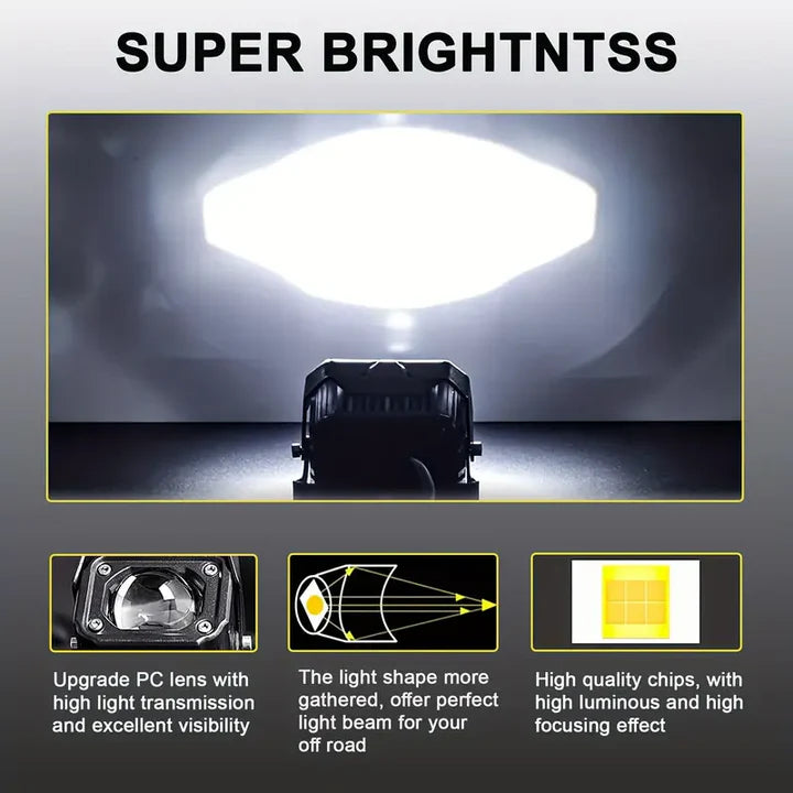 2 Pieces Motorcycle and dustproof Auxiliary Lights LED Driving Lights White & Yellow Color Offroad