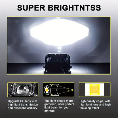 2 Pieces Motorcycle and dustproof Auxiliary Lights LED Driving Lights White & Yellow Color Offroad