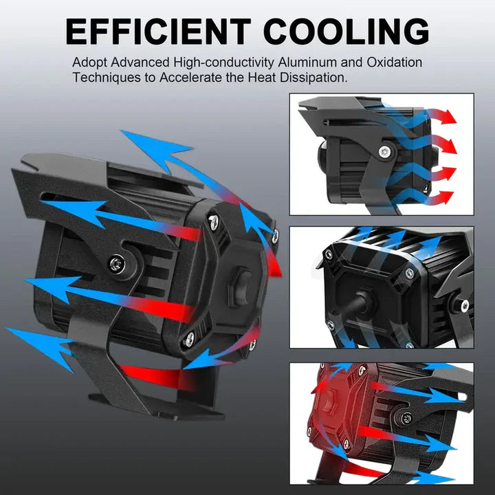 2 Pieces Motorcycle and dustproof Auxiliary Lights LED Driving Lights White & Yellow Color Offroad